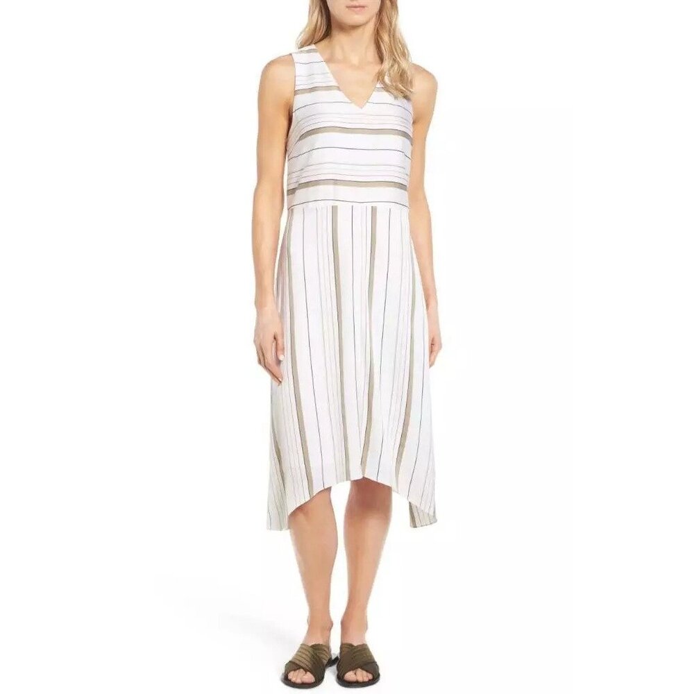 New Sz 6 Silk Nordstrom Collection Sleeveless Striped Dress Sharkbite 8458